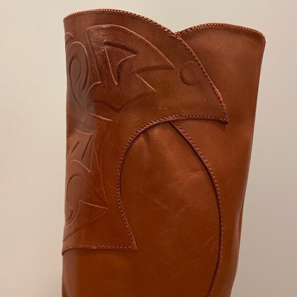 Vintage 80s Leather Boots 7 | Made in Brazil, Embossed Western Riding Boots, NEW - Picture 4 of 9